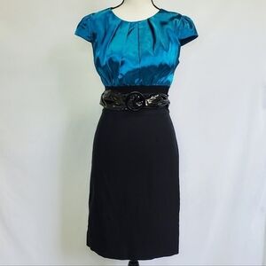 Tiana B Colorblock Belted Midi Round Neck Short Sleeve Dress